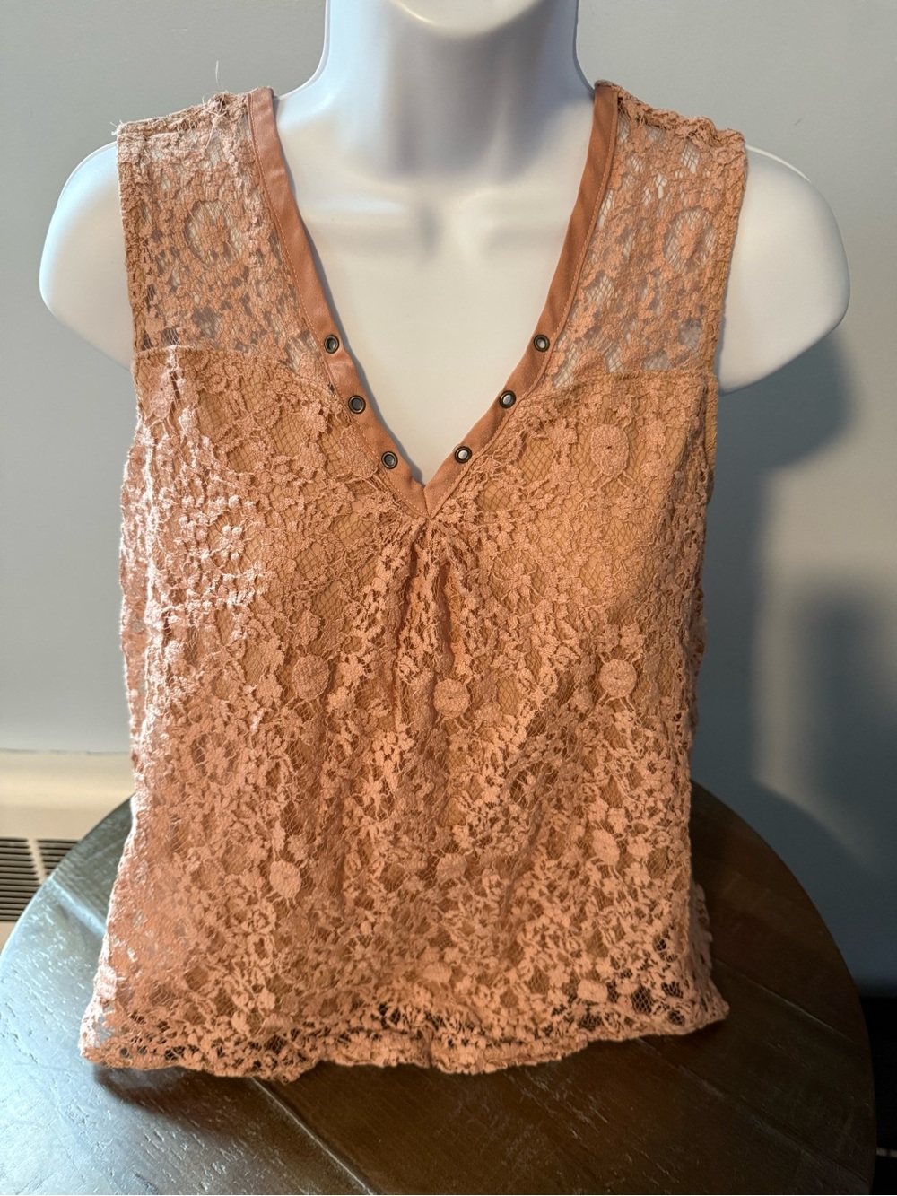Sleeveless Lace V-Neck Top in Dusty Rose